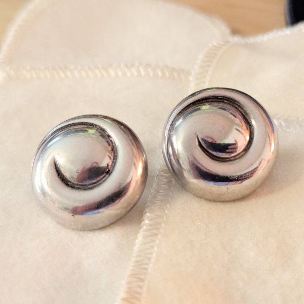 Large James Avery retired swirl spiral button earrings 925 sterling silver